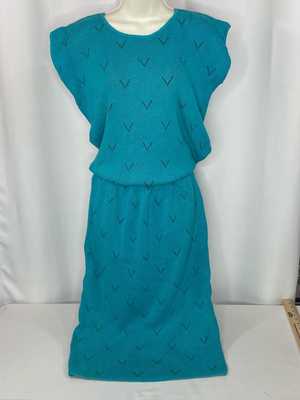 Vintage 80’s Fashion Avenue Knit Skirt Set Teal 2 Piece Made USA Halloween